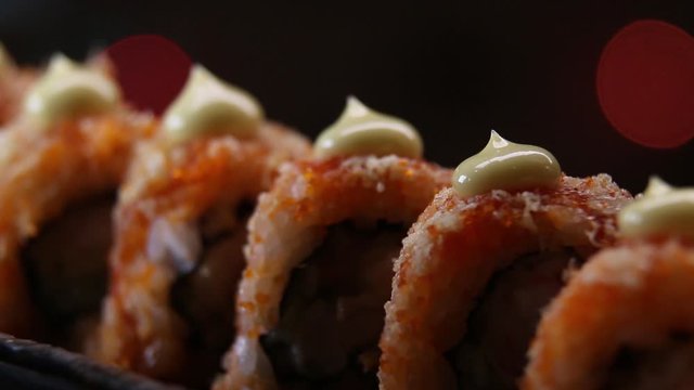 Sushi roll set . Various Sushi japanese food in restaurant.