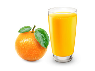 Fresh orange juice with fruits, isolated on white