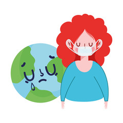 Woman with mask and sick world vector design
