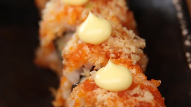 Sushi roll set . Various Sushi japanese food in restaurant.