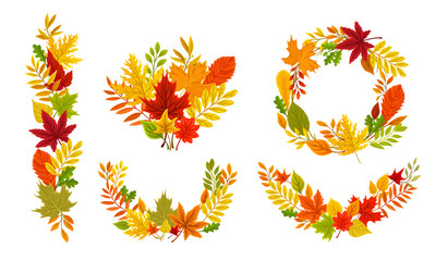 Autumn Foliage Arranged in Frames and Shaped Compositions Vector Set