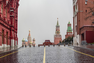 Moscow, Russia, April 5, 2020. Coronavirus Quarantine, Covid-19 in Moscow Empty Red Square