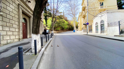 TBILISI, GEORGIA - APRIL 18, 2020: Empty Tbilisi, Street is normally gridlocked with shoppers and traffic.