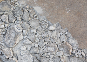 A close-up shot of the road with fragmented stones,where the cracks and crazed lines have occurred, shows the surface details visible. It is beautiful and suitable for making the background.
