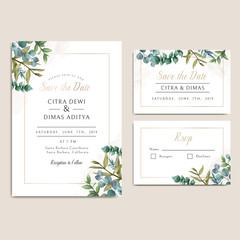 Vintage wedding invitation card with leaves bundle