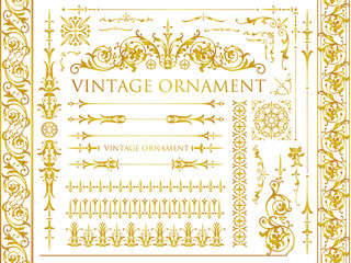 set of decorative elements for design. golden floral ornament. - obrazy, fototapety, plakaty