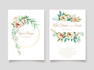 Elegant peony wedding invitation card template