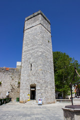 Vertical picture of the Captain's Tower, a famous landmark in the Five Wells Square in the old town of Zadar, Croatia