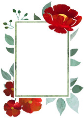 Acrylic paint frame from flowers. Abstract rough monotype technique.