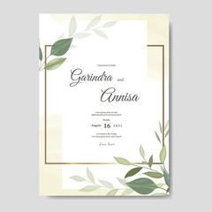Elegant wedding card with beautiful floral and leaves template premium vector Premium Vector