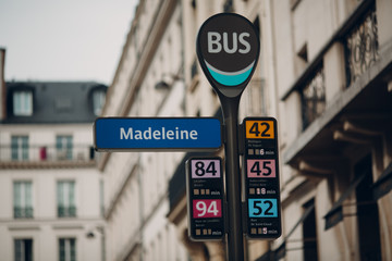 Bus stop Madeleine in Paris