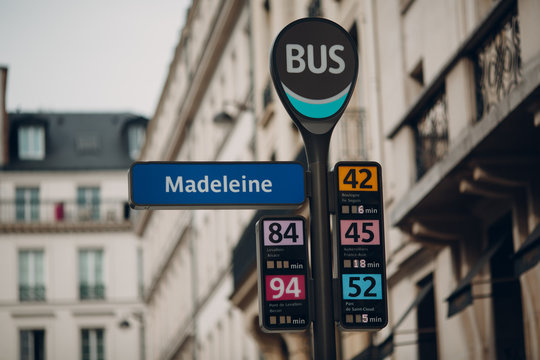 Bus stop Madeleine in Paris