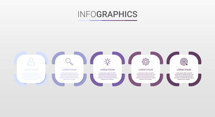 Business data visualization, infographic template with 5 steps on gray background, vector illustration