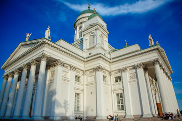 Fototapeta na wymiar Helsinki Cathedral cloudy blue sky