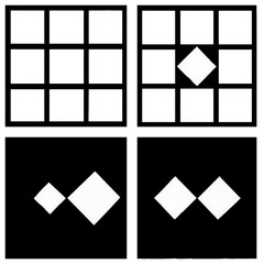 A set of four abstract geometric patterns. Various shapes are drawn. Modern patchwork illustration on paper with hand-drawn colors. Black and white