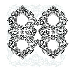 Vintage baroque frame scroll ornament engraving border floral retro pattern antique style acanthus foliage swirl decorative design element filigree calligraphy.