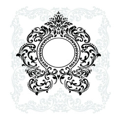 Vintage baroque frame scroll ornament engraving border floral retro pattern antique style acanthus foliage swirl decorative design element filigree calligraphy.