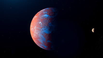 red exoplanet 3d render for background