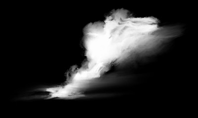 White clouds shapes isolated on black background. Realistic cloud illustration for design elements