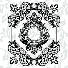 Vintage baroque frame scroll ornament engraving border floral retro pattern antique style acanthus foliage swirl decorative design element filigree calligraphy.