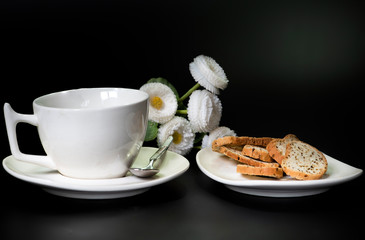 Coffee and snacks, drinking while watching through the window