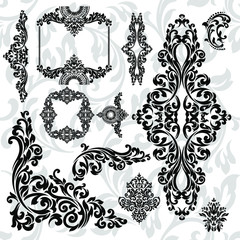 Damask pattern vector element. Classic luxury old-fashioned ornament grunge background. Royal victorian texture for wallpaper, textile, fabric, wrapping. Exquisite floral baroque patterns.