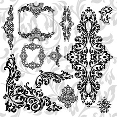  illustration VINTAGE. ornamental floral elements for tattoo, design, cards and prints. Abstract floral vector illustration.