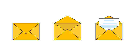 Mail envelope set flat color icon, isolated vector illustration