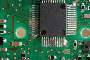 PCB board supermacro close-up.