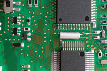 PCB board supermacro close-up.