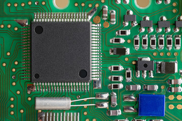 PCB board supermacro close-up.