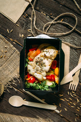 Organic lunch white fish fillet with vegetables