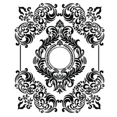 Vintage baroque frame scroll ornament engraving border floral retro pattern antique style acanthus foliage swirl decorative design element filigree calligraphy.