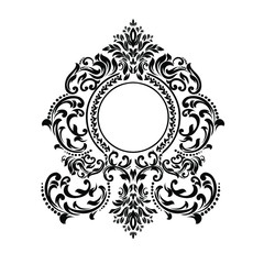 Vintage baroque frame scroll ornament engraving border floral retro pattern antique style acanthus foliage swirl decorative design element filigree calligraphy.