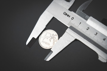 coins in a caliper, business concept