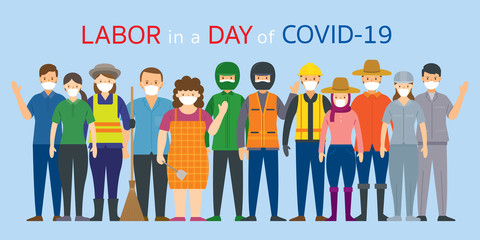 Group of Thai People Labor, Worker Wearing Face Mask, Prevention of Covid-19, Coronavirus Disease