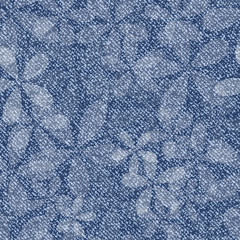 Vector Denim floral seamless pattern. Blue Jeans cloth background with flowers.
