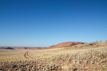 Fototapeta na wymiar Dirt track through the desert