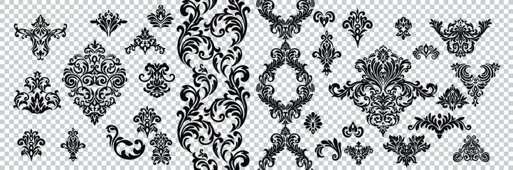 Poster Vintage baroque frame scroll ornament engraving border floral retro pattern antique style acanthus foliage swirl decorative design element filigree calligraphy. © Mila star 