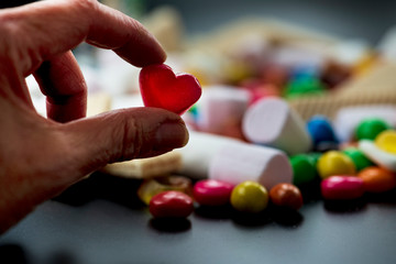 An assortment of various candies, interpretation of having fun in quarantine days