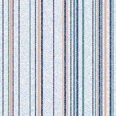 Vector Striped denim texture. Jeans background with geometric design. Denim seamless pattern. Light blue Jeans fabric with Vertical stripes.
