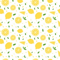 Hand Drawn Pattern of Fresh and Juicy Sunny Lemons