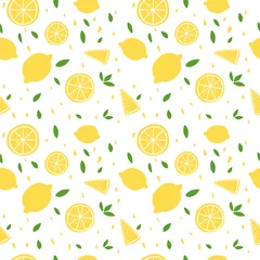 Acrylic prints Lemons Hand Drawn Pattern of Fresh and Juicy Sunny Lemons