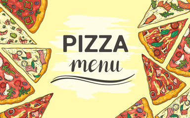 Pizza menu. Banner with pizza slices