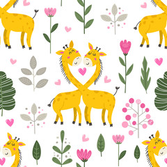 Seamless pattern with cute giraffes