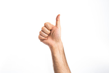 hand gesture of a male doing thumbs up
