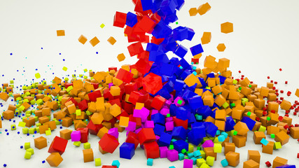 multicolored three-dimensional cubes scattered on a white background. 3d render illustration