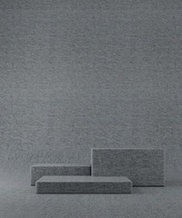 Step fabric podiums on grey background. Abstract minimal scene with geometrical. Scene to show cosmetic products presentation. Mock up design empty space. Showcase, shopfront, display case,3d render