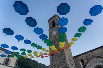 Colorful umbrellas at Bagno di Romagna, Italy