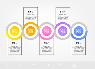 Vector template circle infographics. Business concept with 5 options and labels. Five steps for graph, diagrams, slideshow